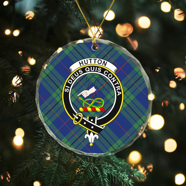 Hutton Modern Clan Badge Tartan Glass Ornament