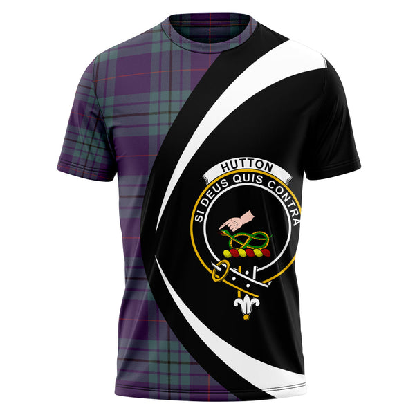 Hutton Weathered Clan Badge Tartan T-Shirt Circle Style Personalized
