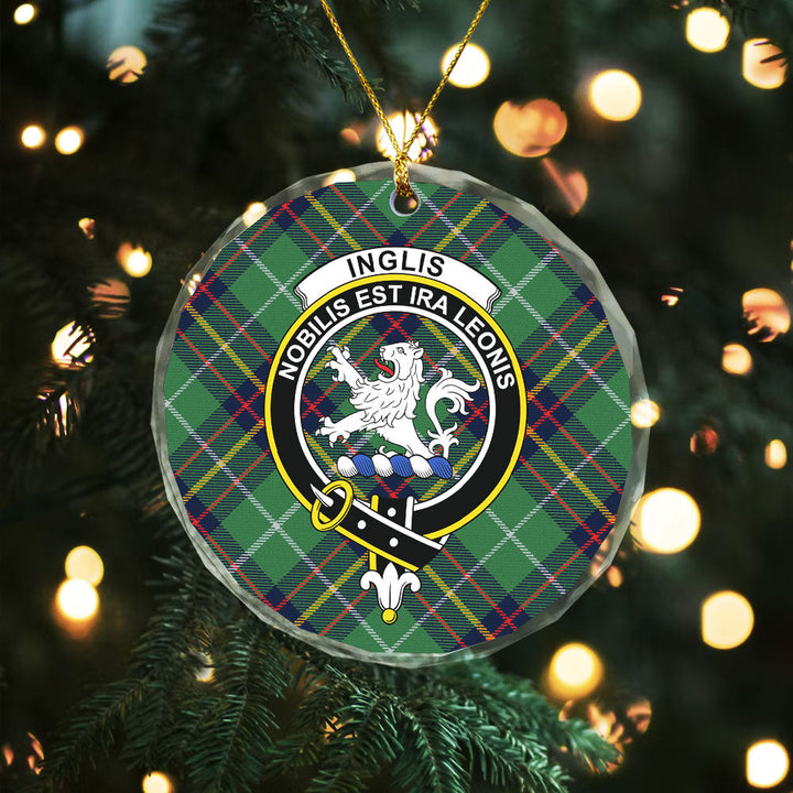 Inglis Modern Clan Badge Tartan Glass Ornament