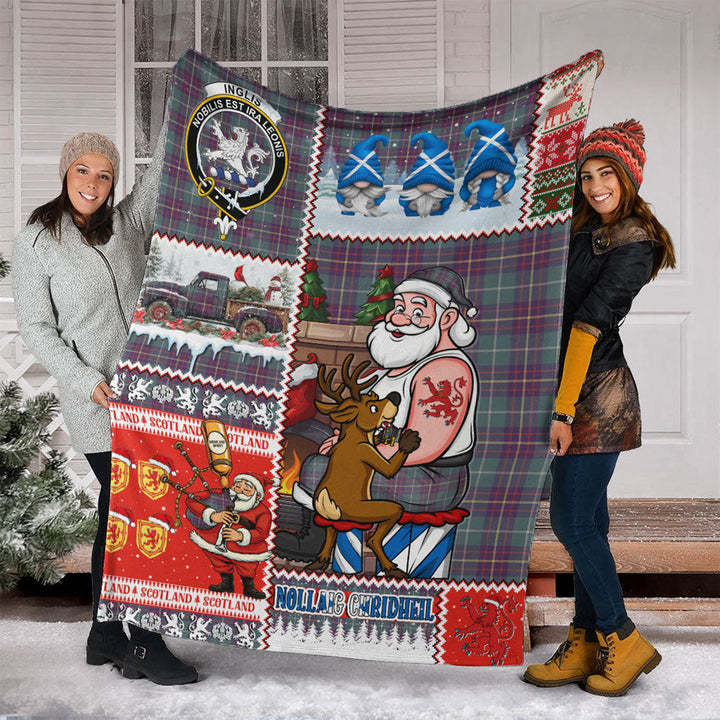 Inglis Weathered Clan Badge Tartan Blanket Scotland Santa Tattoo Christmas Comic Patchwork Style