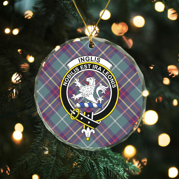 Inglis Weathered Clan Badge Tartan Glass Ornament