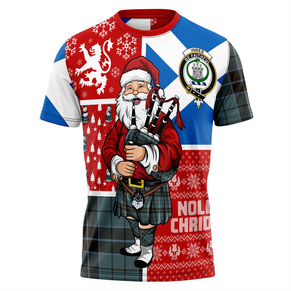 Innes (Georgina) Weathered Clan Badge Tartan T-Shirt Scotland Christmas Santa