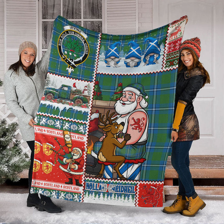 Irvine Ancient Clan Badge Tartan Blanket Scotland Santa Tattoo Christmas Comic Patchwork Style
