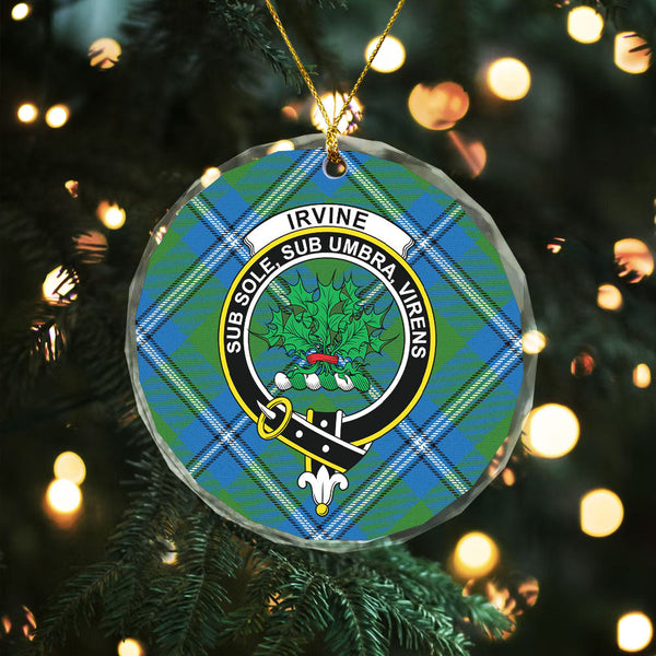 Irvine Ancient Clan Badge Tartan Glass Ornament