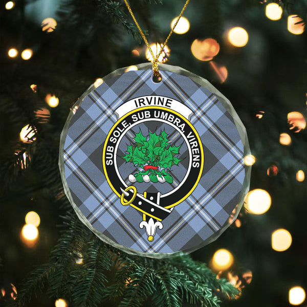Irvine Weathered Clan Badge Tartan Glass Ornament