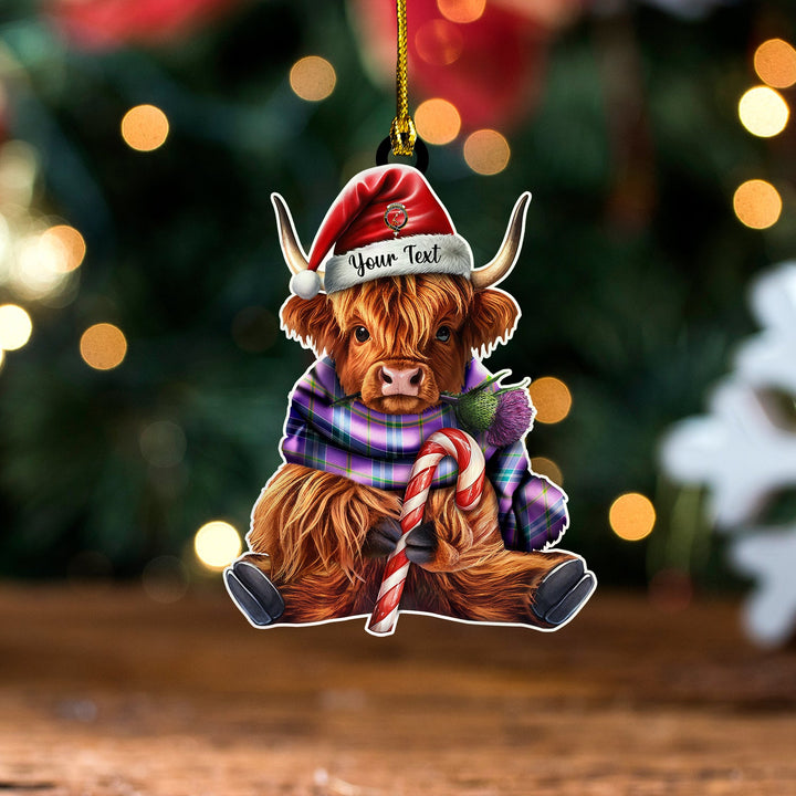Jackson Ancient Clan Badge Tartan Wood Acrylic Ornament Highland Cow And Thistle Personalized