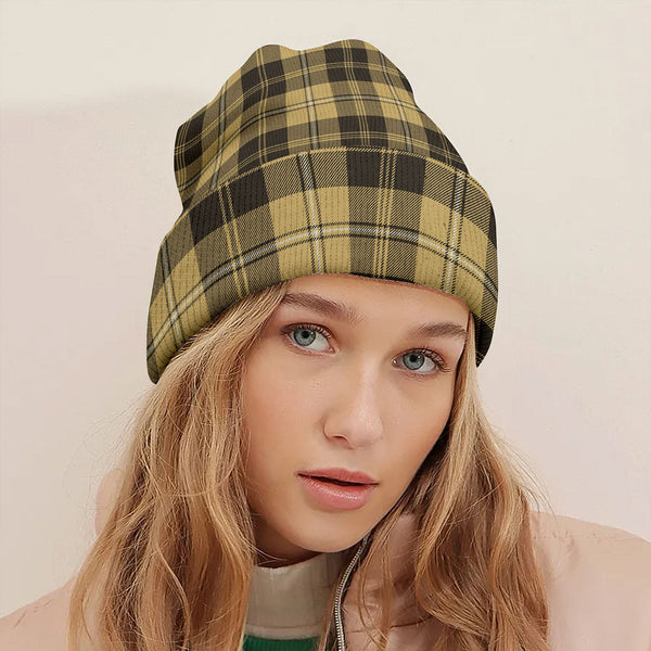 Johnstone Orange Black (Johnson Orange Black) Weathered Tartan Knitted Beanie