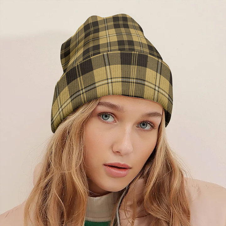 Johnstone Orange Black (Johnson Orange Black) Weathered Tartan Knitted Beanie