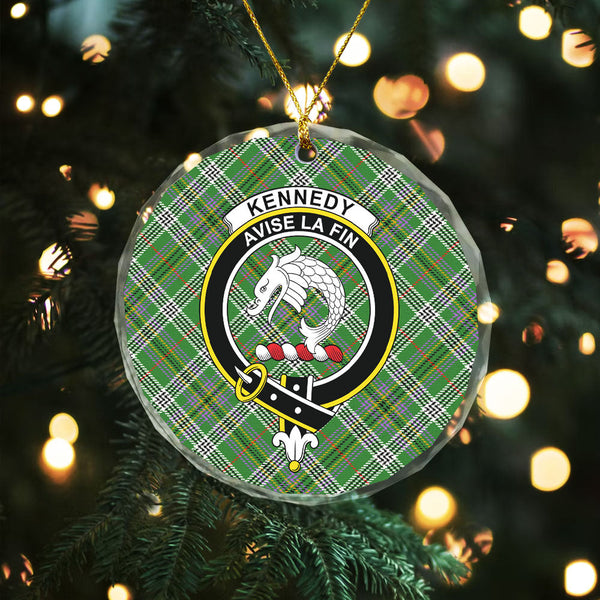 Kennedy Ancient Clan Badge Tartan Glass Ornament