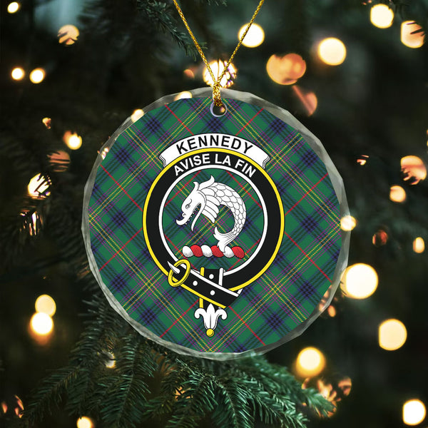 Kennedy Modern Clan Badge Tartan Glass Ornament