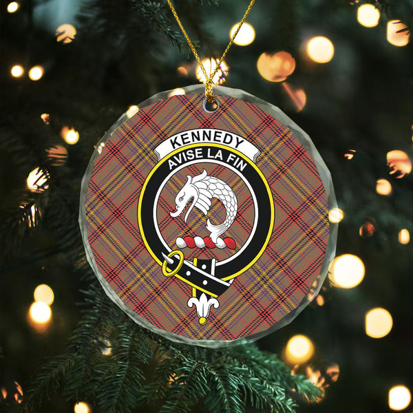 Kennedy Weathered Clan Badge Tartan Glass Ornament