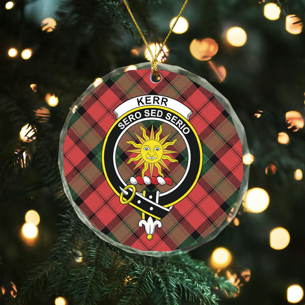Kerr Ancient Clan Badge Tartan Glass Ornament