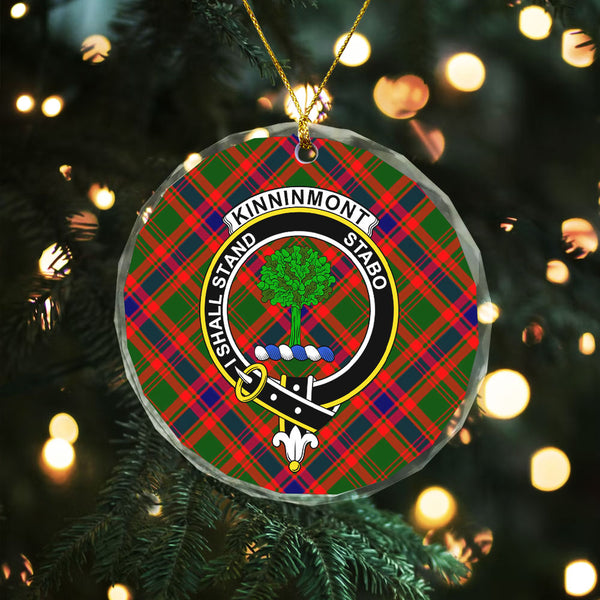 Kinninmont Clan Badge Tartan Glass Ornament
