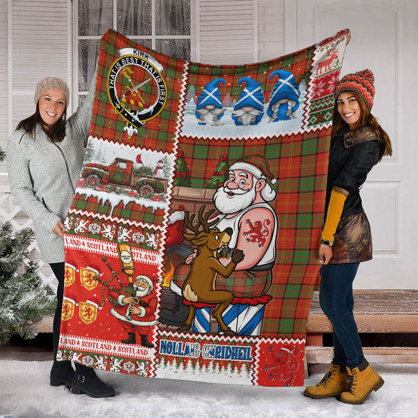 Kirk Ancient Clan Badge Tartan Blanket Scotland Santa Tattoo Christmas Comic Patchwork Style