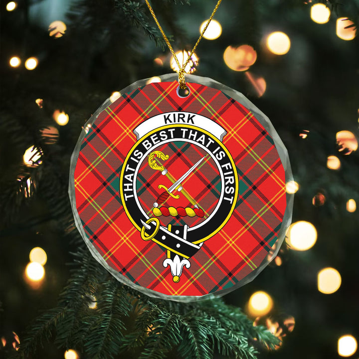 Kirk Modern Clan Badge Tartan Glass Ornament