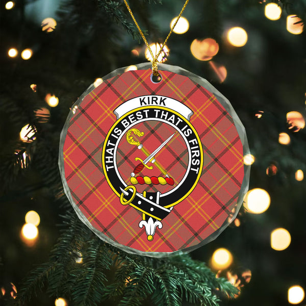 Kirk Weathered Clan Badge Tartan Glass Ornament