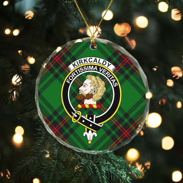 Kirkcaldy Clan Badge Tartan Glass Ornament