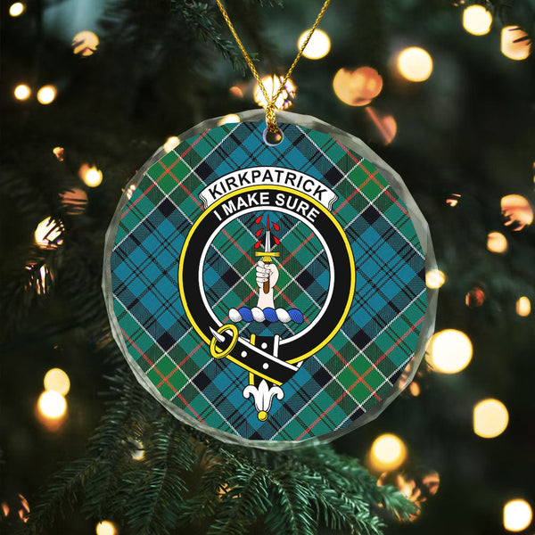 Kirkpatrick Clan Badge Tartan Glass Ornament