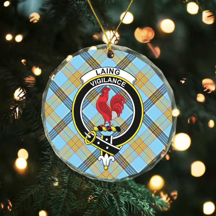 Laing (Lang) Ancient Clan Badge Tartan Glass Ornament