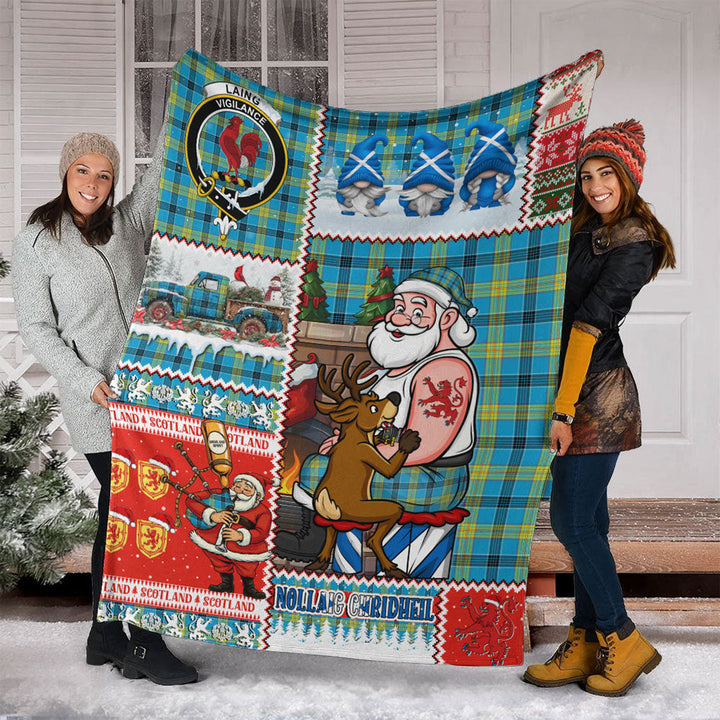 Laing (Lang) Modern Clan Badge Tartan Blanket Scotland Santa Tattoo Christmas Comic Patchwork Style