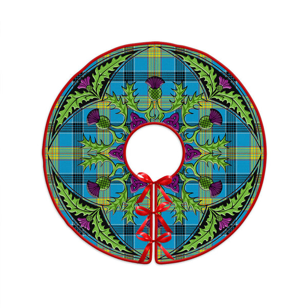 Laing (Lang) Modern Clan Badge Tartan Christmas Tree Skirt Scottish Thistle Design