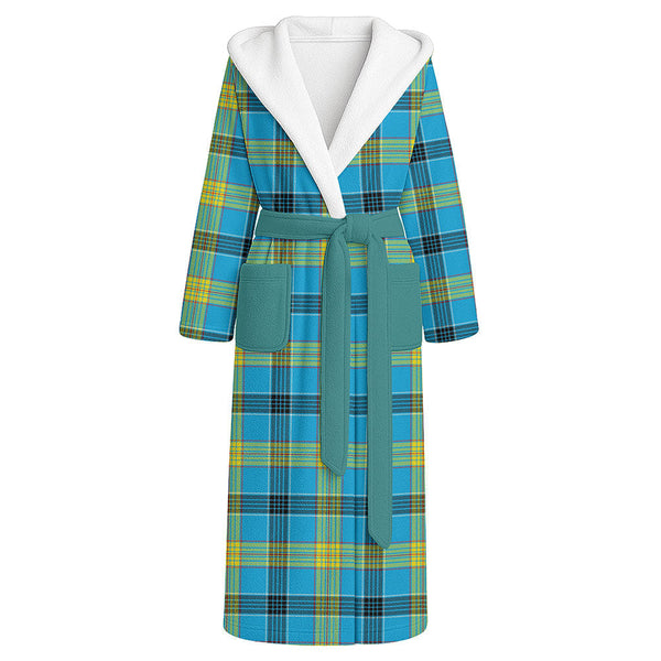 Laing (Lang) Modern Clan Badge Tartan Flannel Hooded Bathrobe