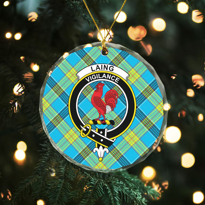 Laing (Lang) Modern Clan Badge Tartan Glass Ornament
