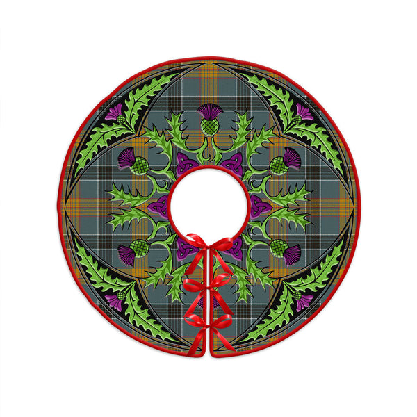 Laing (Lang) Weathered Clan Badge Tartan Christmas Tree Skirt Scottish Thistle Design
