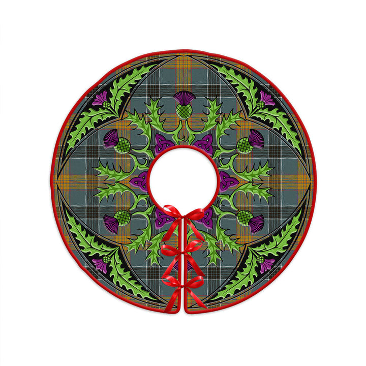 Laing (Lang) Weathered Clan Badge Tartan Christmas Tree Skirt Scottish Thistle Design