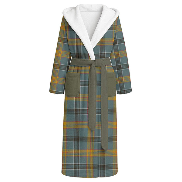 Laing (Lang) Weathered Clan Badge Tartan Flannel Hooded Bathrobe