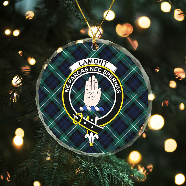 Lamont Modern Clan Badge Tartan Glass Ornament