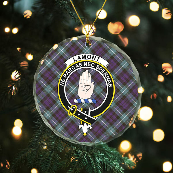 Lamont Weathered Clan Badge Tartan Glass Ornament