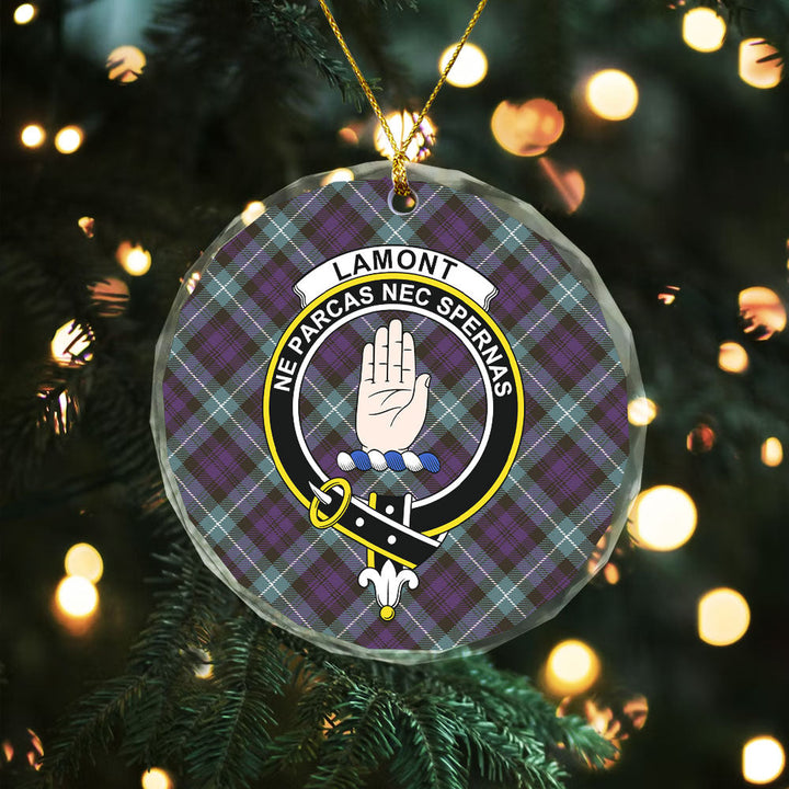 Lamont Weathered Clan Badge Tartan Glass Ornament