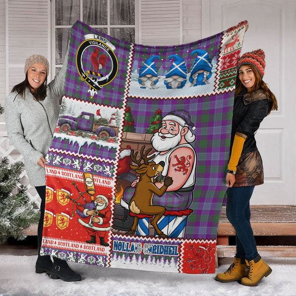 Lang (Laing) Ancient Clan Badge Tartan Blanket Scotland Santa Tattoo Christmas Comic Patchwork Style