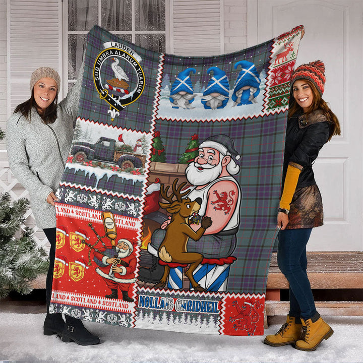 Lauder Weathered Clan Badge Tartan Blanket Scotland Santa Tattoo Christmas Comic Patchwork Style