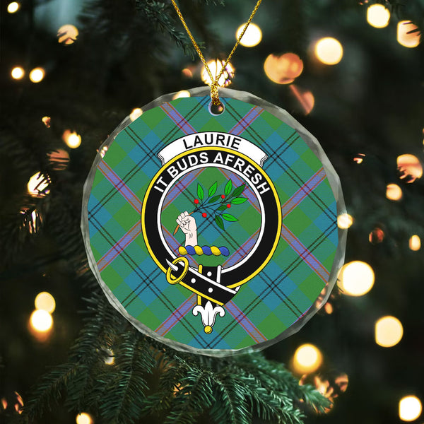 Laurie Ancient Clan Badge Tartan Glass Ornament
