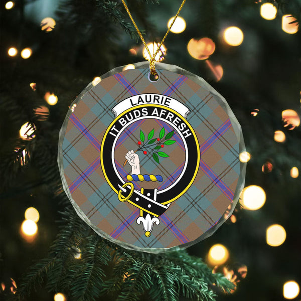 Laurie Weathered Clan Badge Tartan Glass Ornament