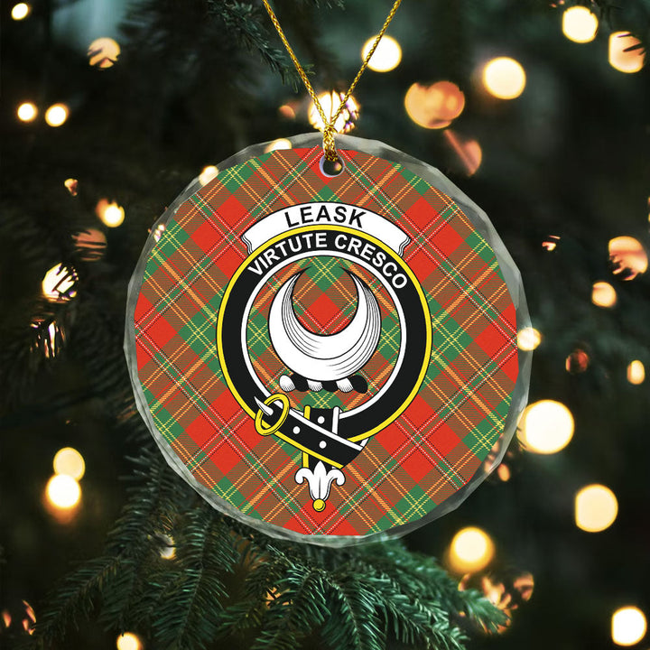 Leask Ancient Clan Badge Tartan Glass Ornament