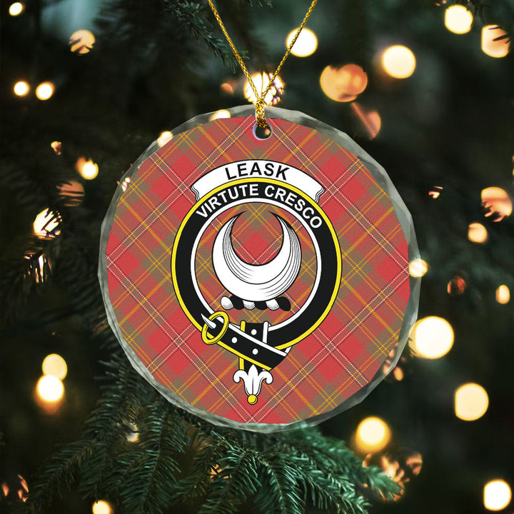 Leask Weathered Clan Badge Tartan Glass Ornament