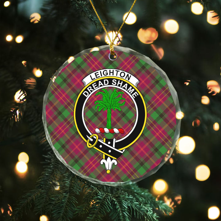 Leighton Modern Clan Badge Tartan Glass Ornament