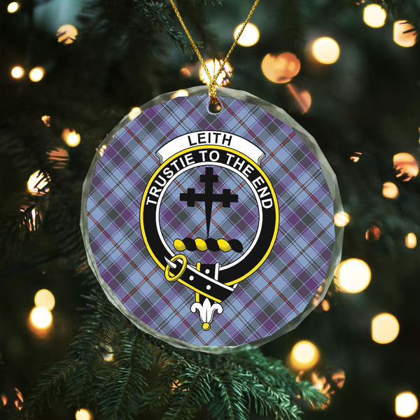 Leith District Weathered Clan Badge Tartan Glass Ornament