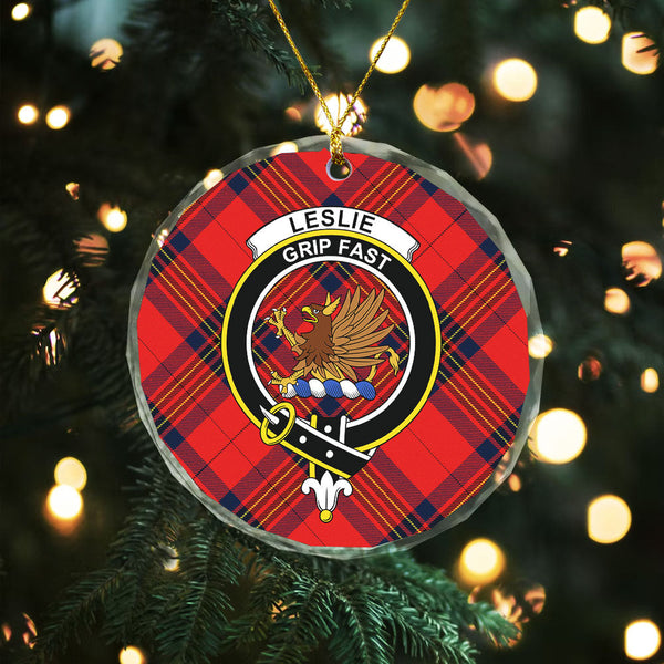 Leslie Modern Clan Badge Tartan Glass Ornament