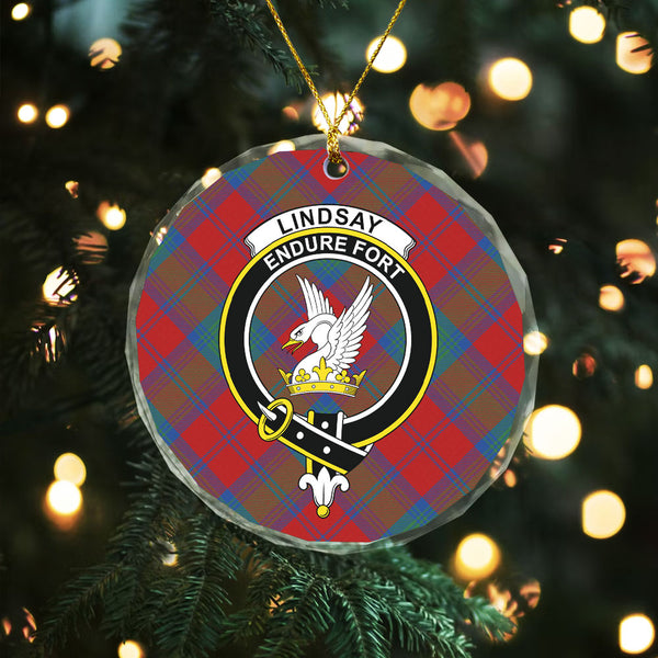 Lindsay Modern Clan Badge Tartan Glass Ornament