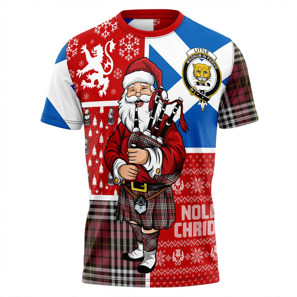Little of Morton Rigg Weathered Clan Badge Tartan T-Shirt Scotland Christmas Santa