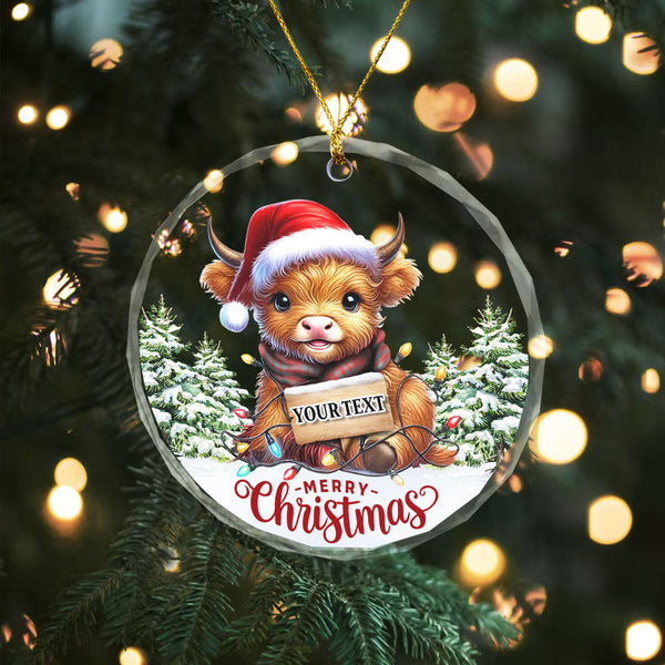 Livingstone Weathered Clan Badge Tartan Glass Ornament Highland Cow Christmas Lights