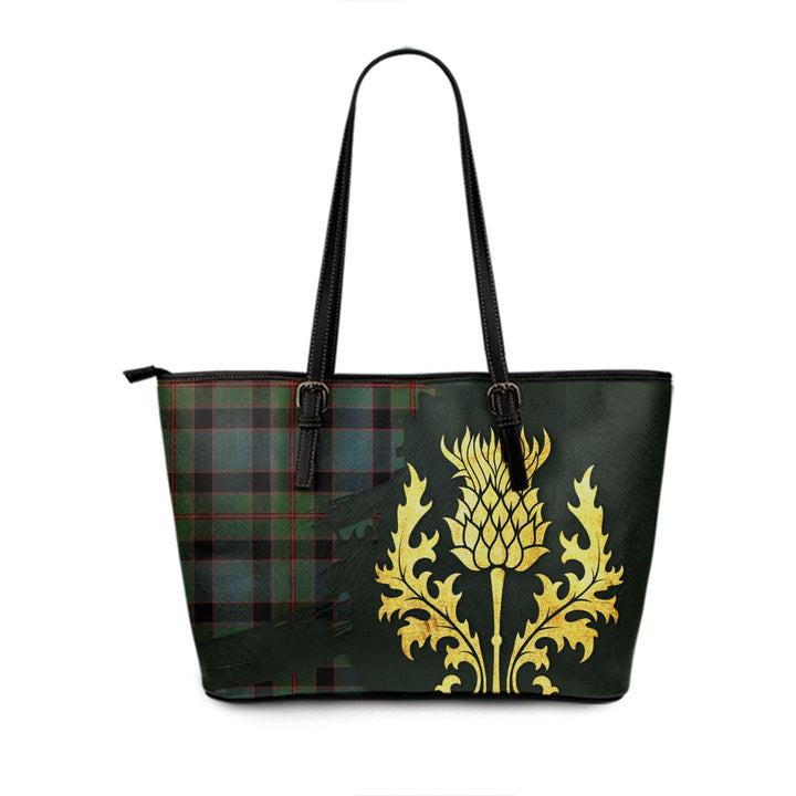 Lochaber Cameron Ancient Tartan Leather Tote Bag Thistle Oldest Style