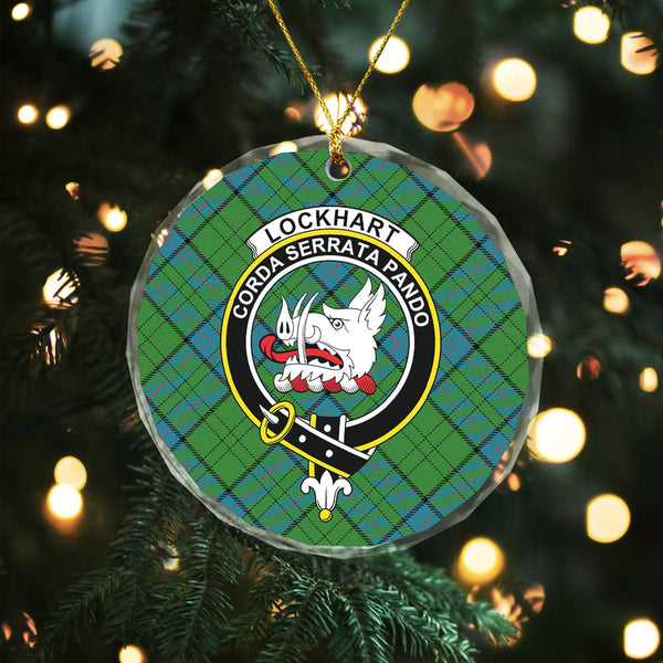Lockhart Ancient Clan Badge Tartan Glass Ornament