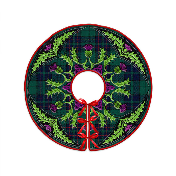 Lockhart Modern Clan Badge Tartan Christmas Tree Skirt Scottish Thistle Design