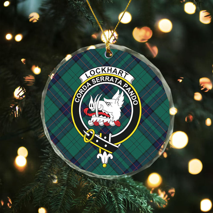 Lockhart Modern Clan Badge Tartan Glass Ornament