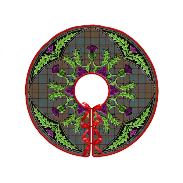 Lockhart Weathered Clan Badge Tartan Christmas Tree Skirt Scottish Thistle Design